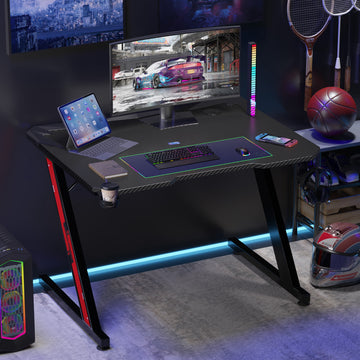 Homall Z-Shaped Gaming Desk Carbon Fiber Surface Desk with Cup Holder & Headphone Hook